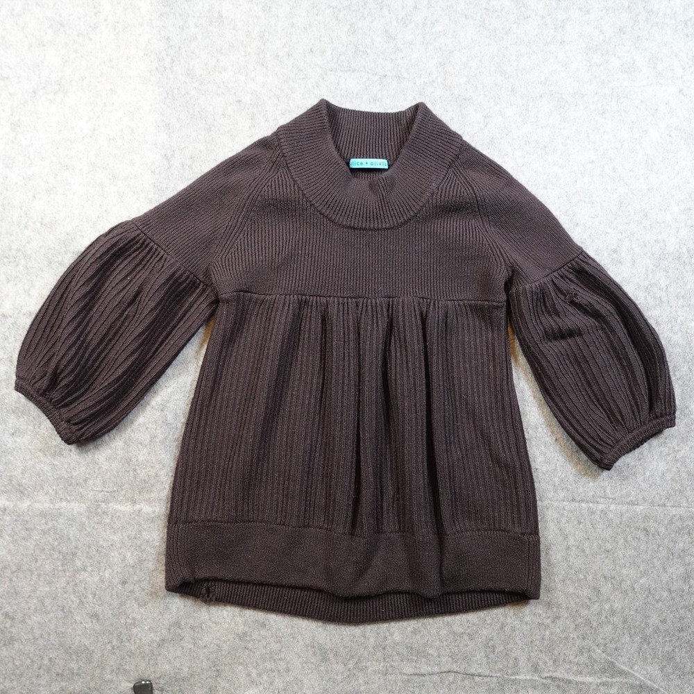Alice Olivia Sweater Women XS/S? Wool Puff Sleeve Brown Chunky Knit Drapey